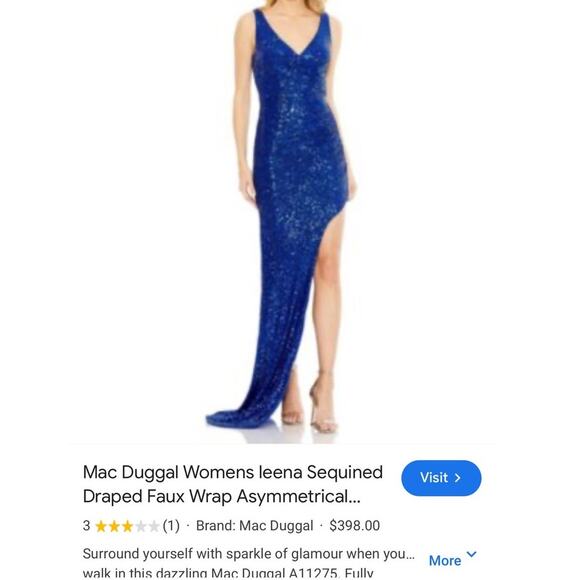 Mac Duggal Sequin Draped Faux Wrap Asymmetrical Hem Gown Cobalt Size 6 NWT - Picture 6 of 12